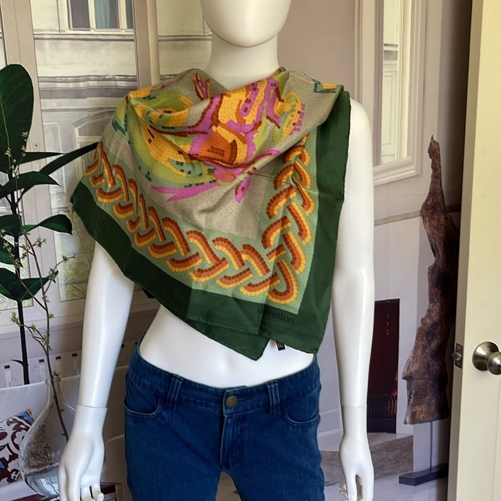 Valentino Colorful Mosaic Printed Silk Square Scarf. P10/A